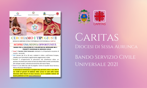 Progetti Servizio Civile Caritas Diocesi di Sessa Aurunca: avviso di selezione candidati